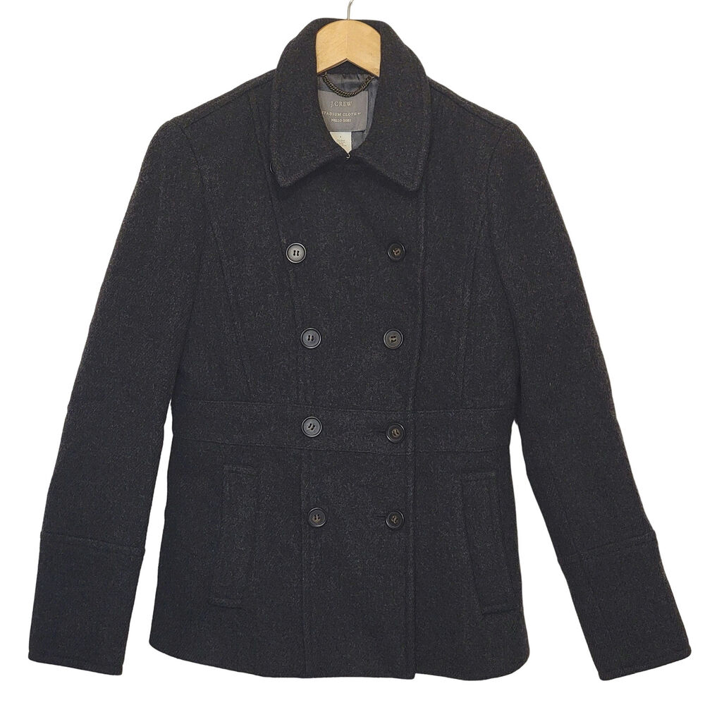 J Crew Stadium Cloth by Nello Gori Peacoat Double Breasted Wool Gray Size 4 - Picture 5 of 16